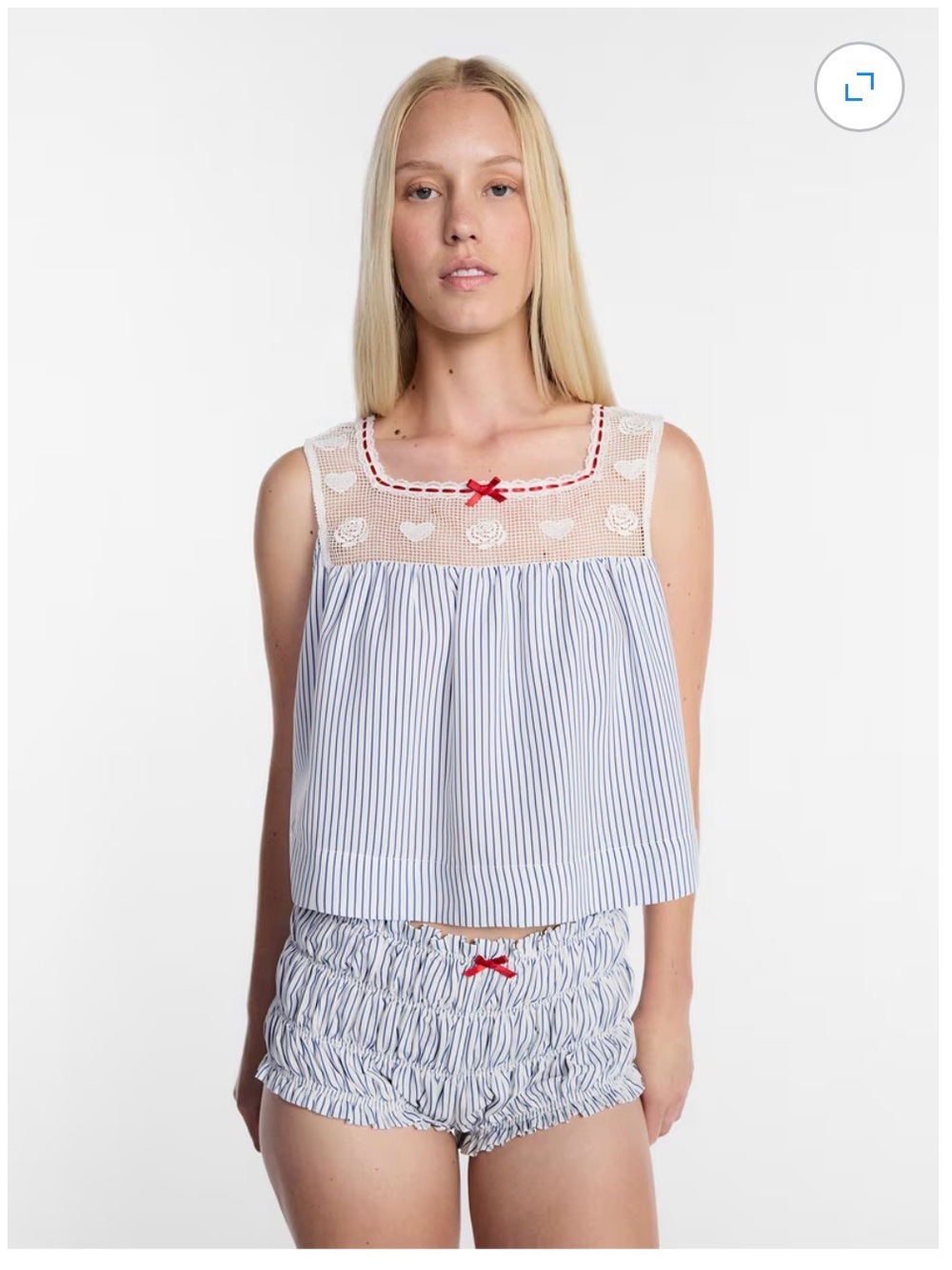 Kacey Musgraves Lee Striped Lace-Trim Pajama Tank & Shorts Set